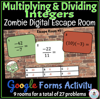 Preview of Multiplying & Dividing Integers Activity - Digital Math Zombie Escape Room