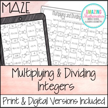 Preview of Multiplying & Dividing Integers Worksheet - Maze Activity