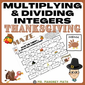 Preview of Multiplying & Dividing Integers Thanksgiving Maze