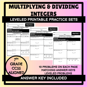 Preview of Multiplying & Dividing Integers Worksheets: Printable, Differentiated Practice