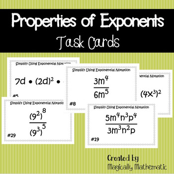 Preview of Multiplying, Dividing, and Power to Power Laws of Exponents Task Cards