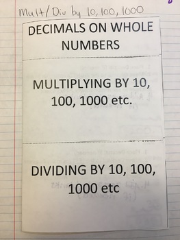 Preview of Multiplying & Dividing by 10, 100, & 1000 Interactive Notebook Foldable