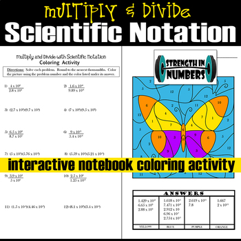 Preview of Multiplying Dividing w/ Scientific Notation Butterfly Coloring Activity