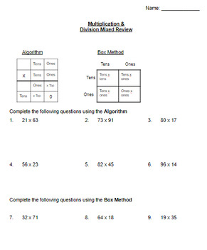 Preview of Multiplying & Dividing with Double Digits Practice Work