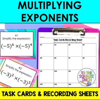 Preview of Multiplying Exponents Task Cards | Math Center Practice Activity