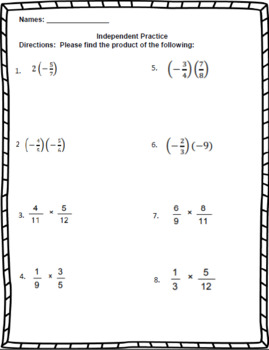 multiplying fractions 7th grade rational numbers tpt