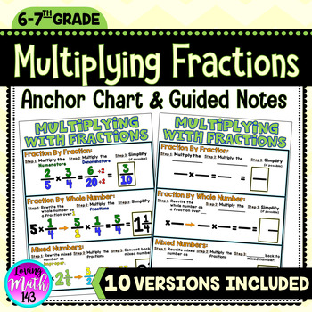 Preview of Multiplying Fractions and Mixed Numbers Anchor Chart Poster and Guided Notes