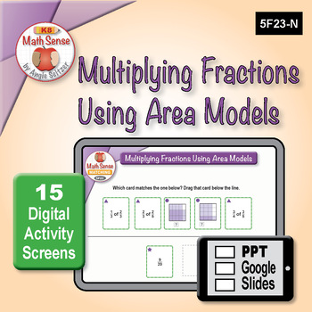 Preview of Multiplying Fractions Area Models DIGITAL MATCHING 15 PPT / Google Slides 5F23-N