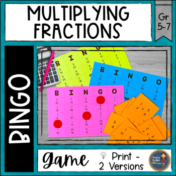 Preview of Multiplying Fractions BINGO Math Game - 6th Grade Math Review Activity Test Prep