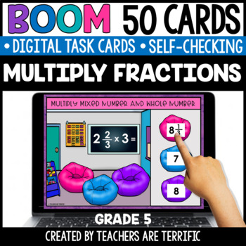 Preview of Multiplying Fractions Boom Cards Grade 5 - Digital