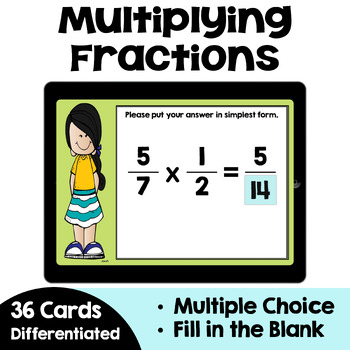 Preview of Multiplying Fractions Boom Cards - Self Correcting
