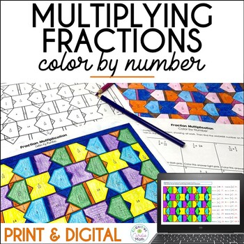 Preview of Multiplying Fractions Color by Number Worksheets, Digital Activity 5th 6th Grade