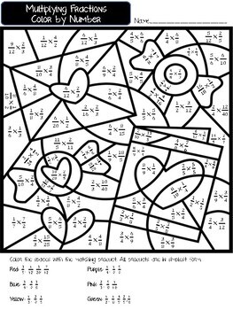 Multiplying Fractions Color by Number- Valentine's Day Edition | TpT