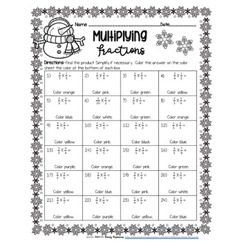 Multiplying Fractions Color by Number-Winter Theme by Rebecca's Ready ...