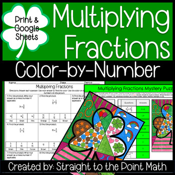 Preview of Multiplying Fractions Color by Number and Google Sheets Activity