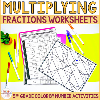 Preview of Multiplying Fractions Color by Number Worksheets 5th Grade Activities 5.NF.4