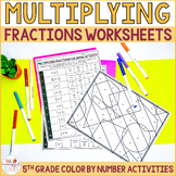 Multiplying Fractions Color by Number Worksheets 5th Grade