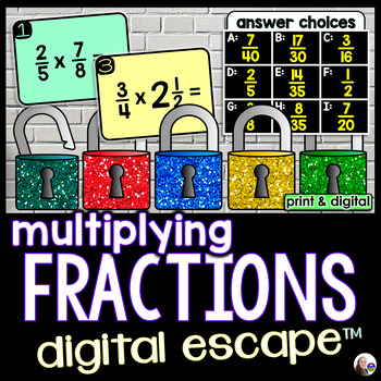 Preview of Multiplying Fractions Digital Math Escape Room Activity