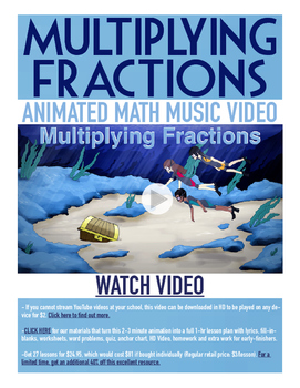 Preview of Multiplying Fractions | Free BINGO Game, Worksheet, & Fun Video | 5th-6th Grade