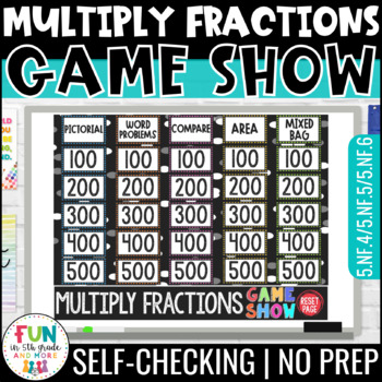 Preview of Multiplying Fractions Game Show 5th Grade Math Test Prep Review 5.NF.4 NF.5 NF.6