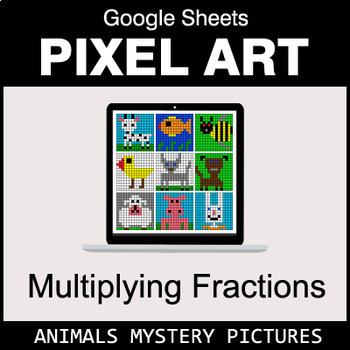 Preview of Multiplying Fractions - Google Sheets Pixel Art - Animals