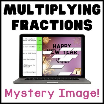 Preview of Multiplying Fractions | Happy New Year Mystery Image | Digital Activity