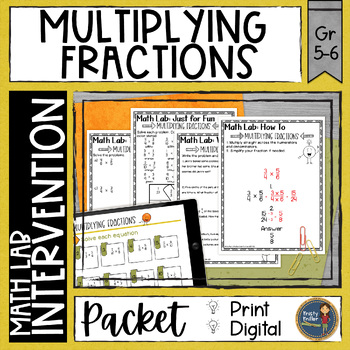 Preview of Multiplying Fractions Math Activities Lab - Math Intervention - Sub Plans