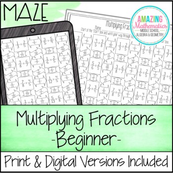 Preview of Multiplying Fractions Worksheet - Beginner Maze Activity