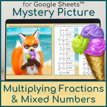 Preview of Multiplying Fractions & Mixed Numbers | Distance Learning | Mystery Picture Fox