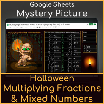 Preview of Multiplying Fractions & Mixed Numbers | Mystery Picture Halloween