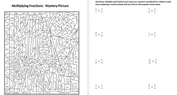 Preview of Multiplying Fractions (Proper) Coloring Activity Worksheet (Mystery Picture)