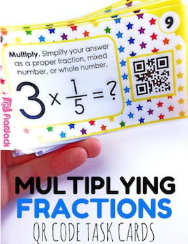 Preview of Multiplying Fractions Task Cards with QR Codes - 4.NF.B.4