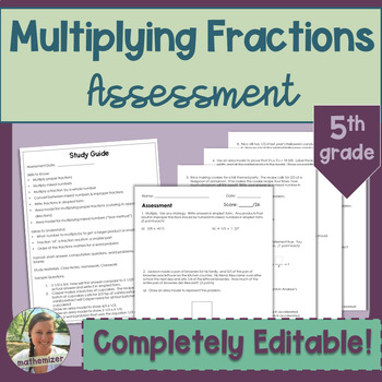 Preview of Multiplying Fractions Assessment - 5th grade - Editable PPT