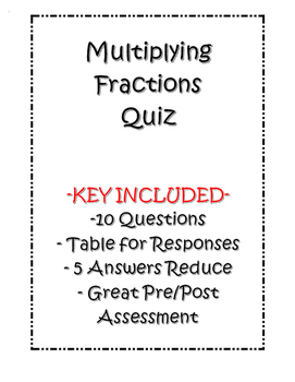 Preview of Multiplying Fractions Quiz - Key Included