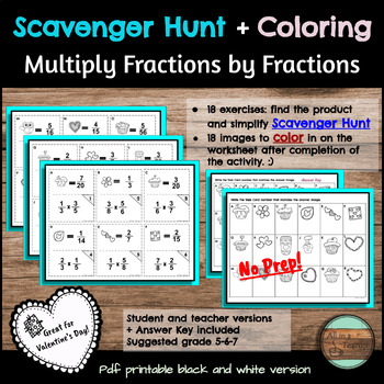 Preview of Multiplying Fractions Scavenger Hunt and Coloring Activity