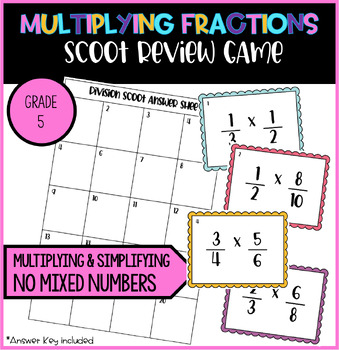 Preview of Multiplying Fractions Scoot Review Game | Fun Friday Fractions Activity Gr. 4-6
