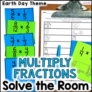 Preview of Multiplying Fractions Solve the Room Activity - Earth Day Math