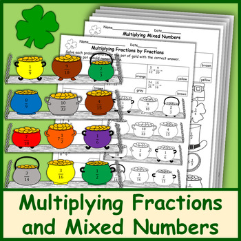 Preview of Multiplying Fractions and Mixed Numbers | St. Patrick's Day