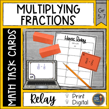 Preview of Multiplying Fractions Task Cards Havoc Math Relay