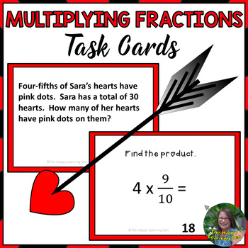 Preview of Multiplying Fractions Task Cards Valentine Theme