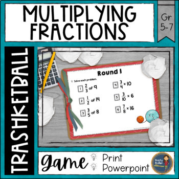 Preview of Multiplying Fractions Trashketball Math Game with Whole Numbers & Mixed Numbers