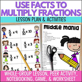Preview of Multiplying Fractions by Whole Numbers Anchor Chart, Game, Quiz, Group Activity