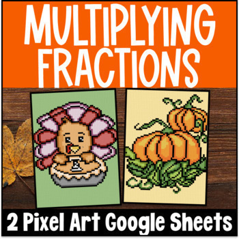 Preview of Multiplying Fractions Whole Numbers & Fractions Pixel Art | Digital Google Sheet