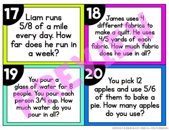 multiplying fractions whole numbers task cards 4th