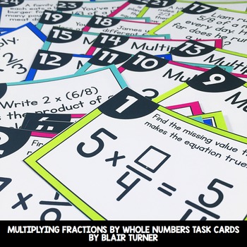 Preview of Multiplying Fractions & Whole Numbers Task Cards: 4th Grade Math Centers 4.NF.4