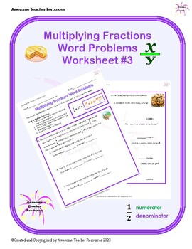 Preview of Multiplying Fractions Word Problems Worksheet #3