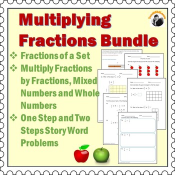 Preview of Multiplying Fractions Worksheets Bundle Grade 4th-6th
