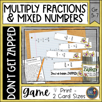 Preview of Multiplying Fractions & Mixed Numbers Don't Get ZAPPED Math Game - Partner Game