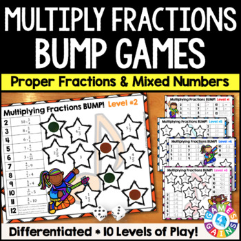 Preview of Multiply Fractions & Mixed Numbers by Whole Numbers & Fractions Game Worksheets