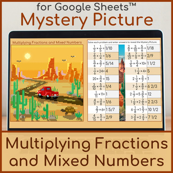 Preview of Multiplying Fractions and Mixed Numbers | Mystery Picture | Desert Pixel Art